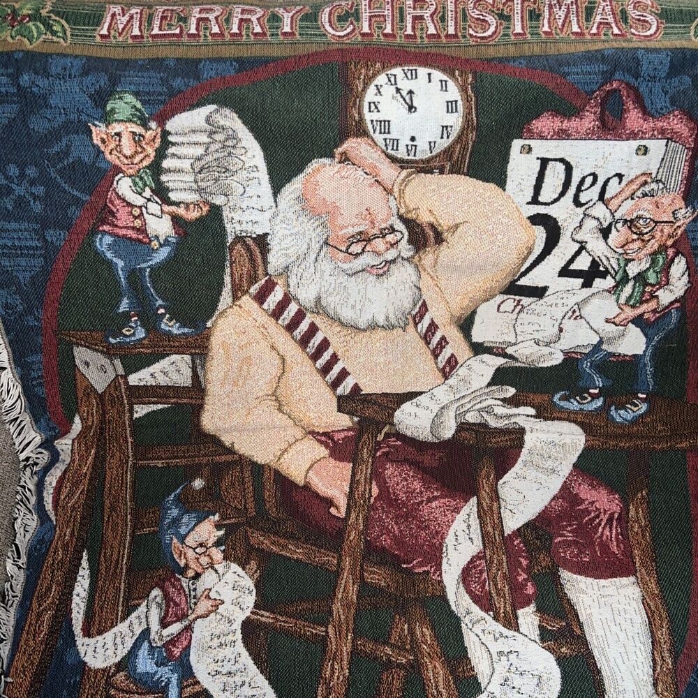 Santa Elves Naughty Nice List THROW TAPESTRY BLANKET Dec 24 Crown Craft 45X 60